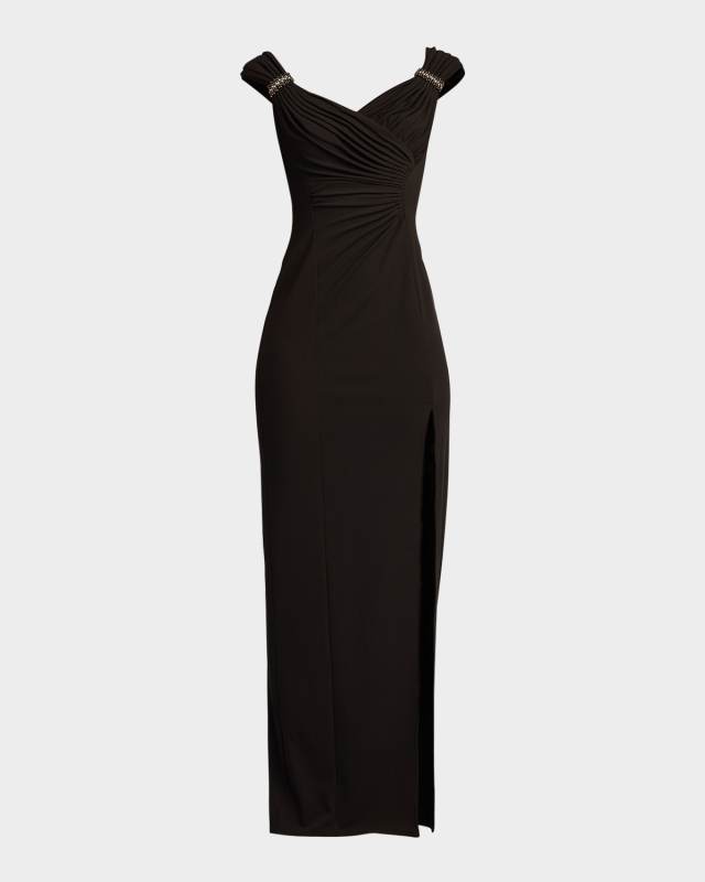 Ruched Crepe Column Gown
